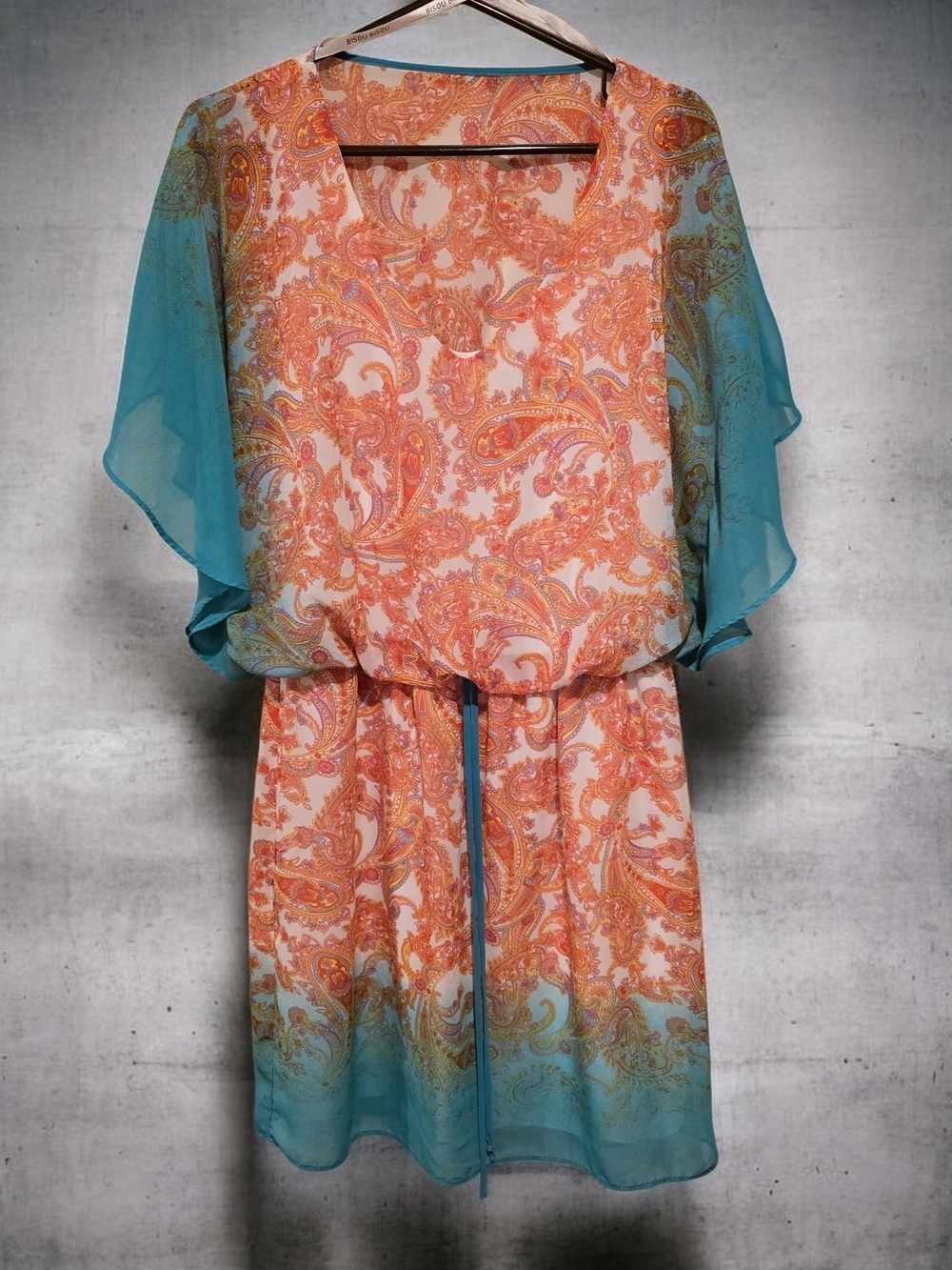 Bisou Bisou Orange and Turquoise Paisley Mini Dress SIZE 10